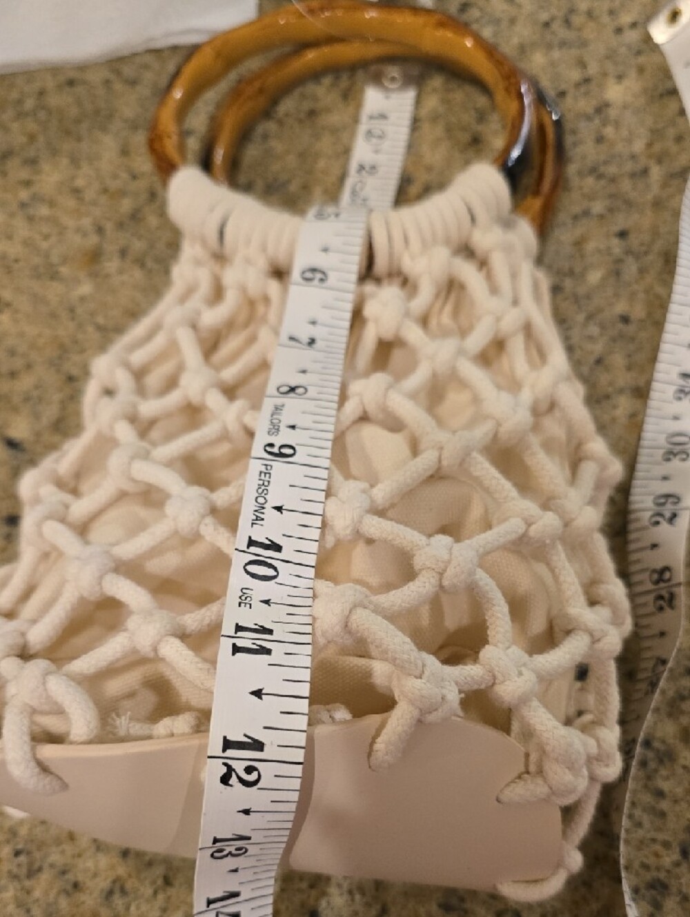 OLD NAVY VINTAGE Macrame Net Bag with Amber Resin Ring Handles - Cream - Picture 5 of 6